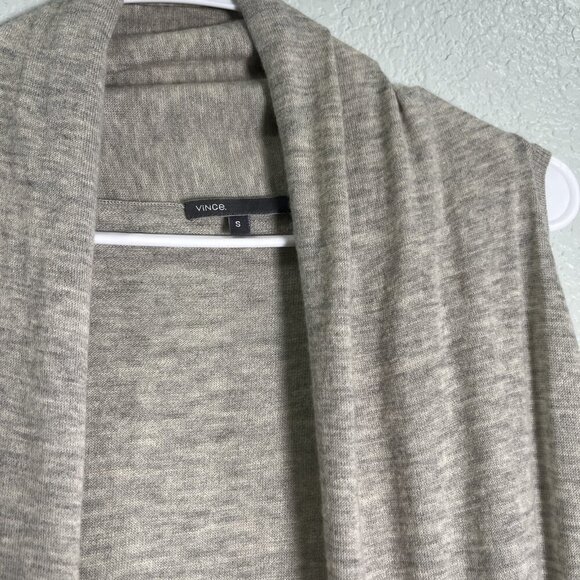 Vince Sweater Vest Womens S Oatmeal Cashmere Shrug Open Front Slinky Pockets Y2K - Picture 2 of 8